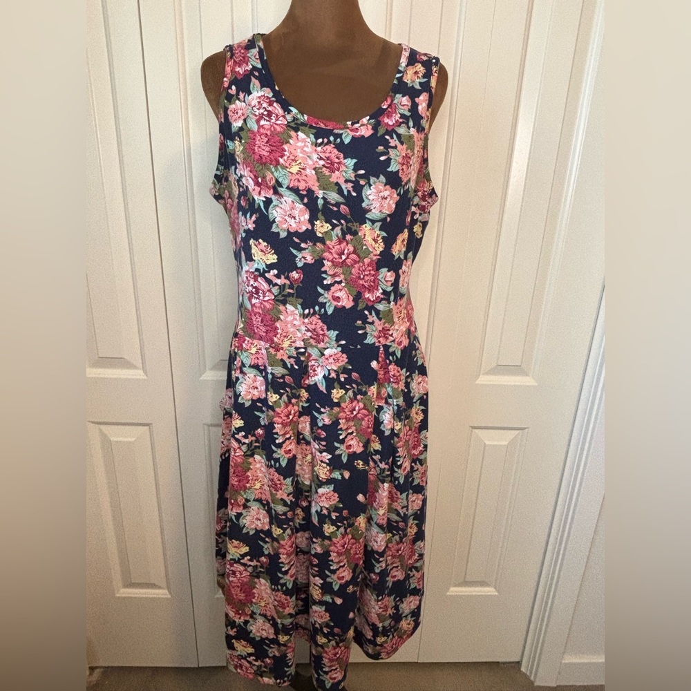 Styleword Floral Midi Dress - Navy and Pink